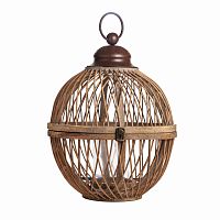 подсвечник-фонарь круглый деревянный большой со стеклом bamboo, 40 см в Екатеринбурге