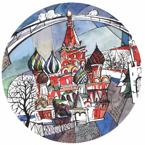 тарелка сувенирная собор василия блаженного. вечер в Екатеринбурге