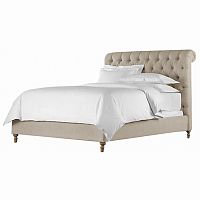 кровать двуспальная 160х200 бежевая из велюра chesterfield fabric sleigh bed в Екатеринбурге